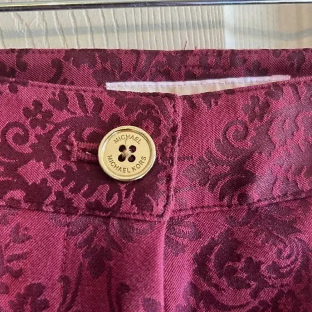 Michael Kors Women’s Pants Size 14 Red with Darker Baroque Pattern NWOT